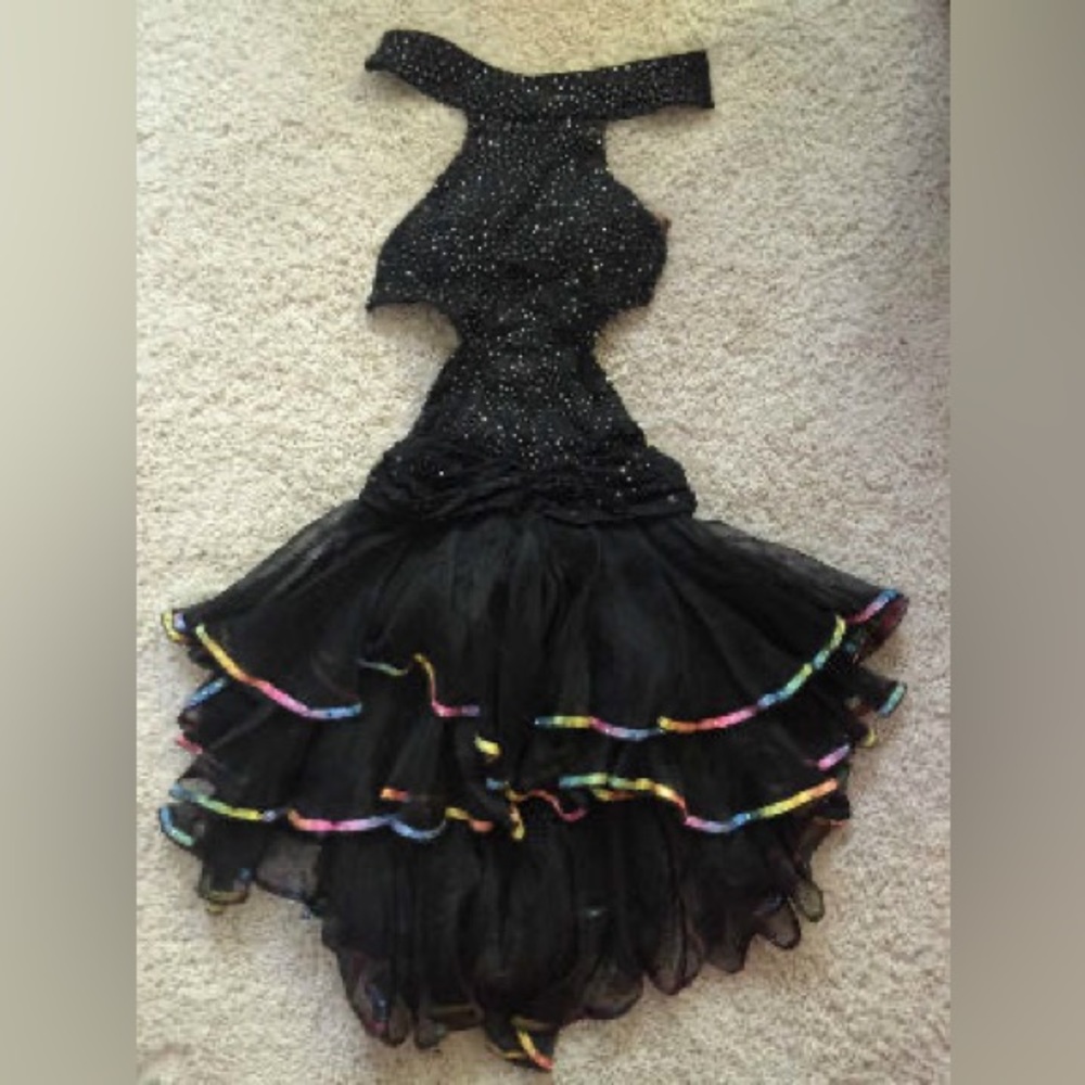 Latin/Rhythm ballroom dancing dress -black-small-pre-owned Randall Designs